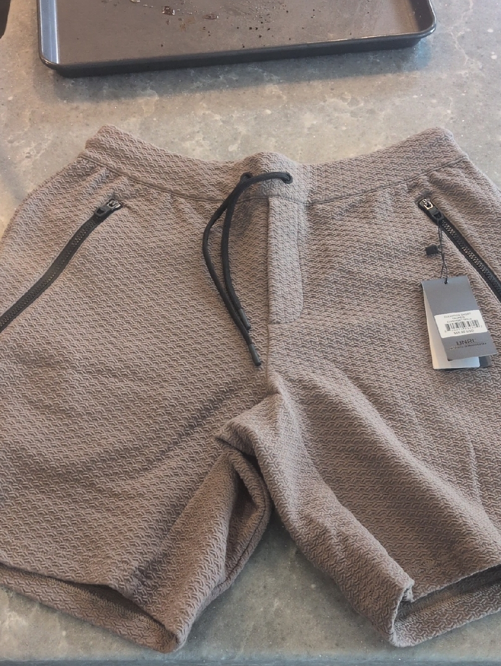 Textured Brown Knit Drawstring Shorts